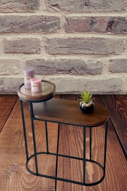 The Charcoal Two-Tier Cane Side Table | Rattan