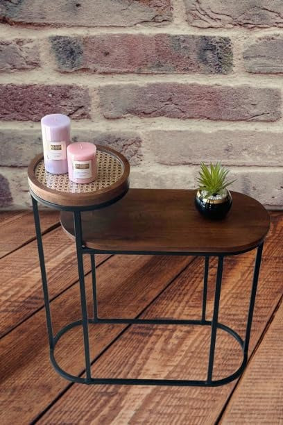 The Charcoal Two-Tier Cane Side Table | Rattan