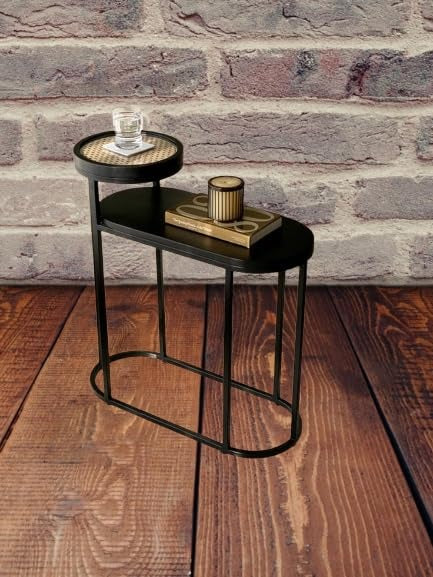 The Charcoal Two-Tier Cane Side Table | Rattan