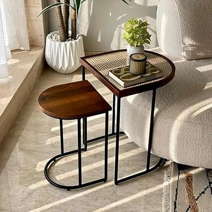 The Charcoal Cane Side Table | Handcrafted Rattan
