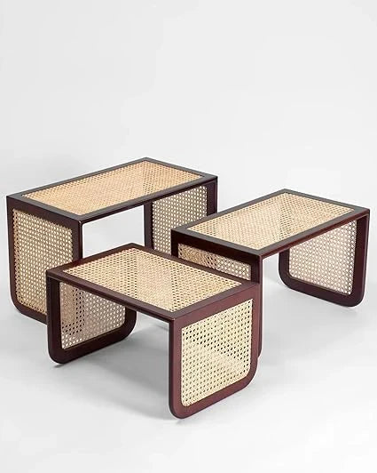 The Woven Rattan Nesting Tables | Handcrafted Set