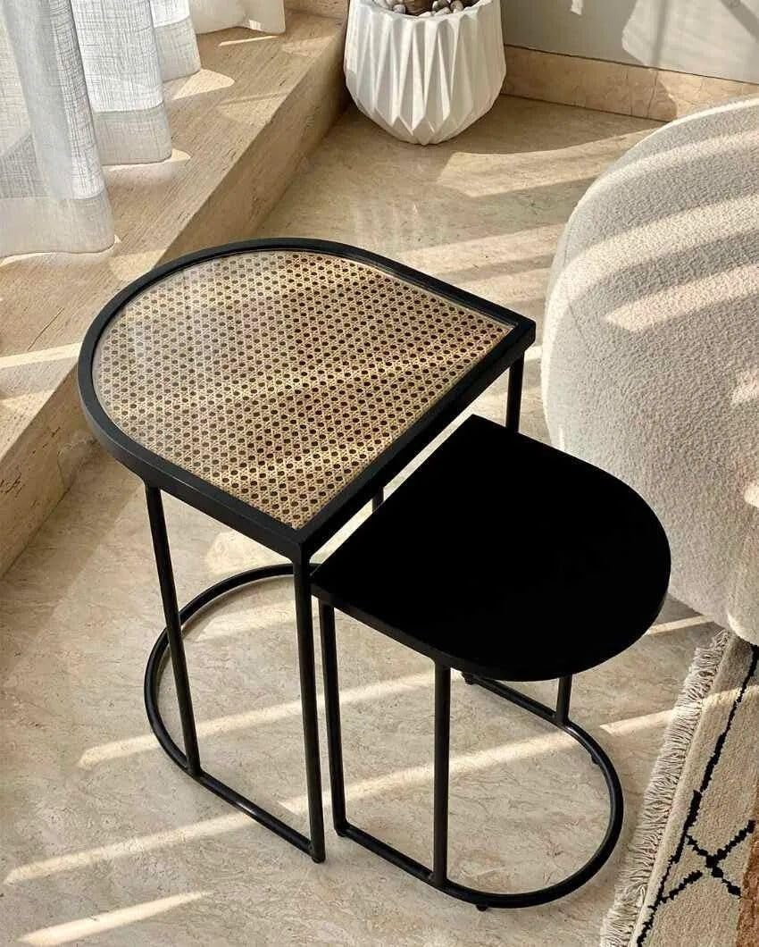 The Charcoal Cane Side Table | Handcrafted Rattan