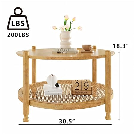 The Halo Round Rattan Coffee Table | Solid Wood
