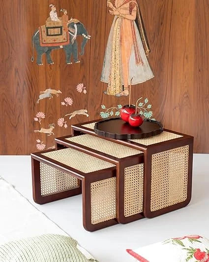 The Woven Rattan Nesting Tables | Handcrafted Set