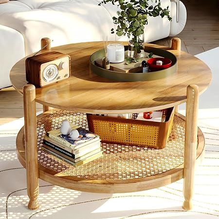 The Halo Round Rattan Coffee Table | Solid Wood