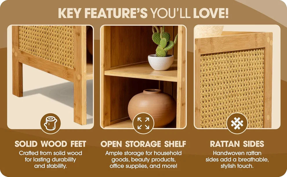 The Triple Tier Rattan Nightstand | Handcrafted