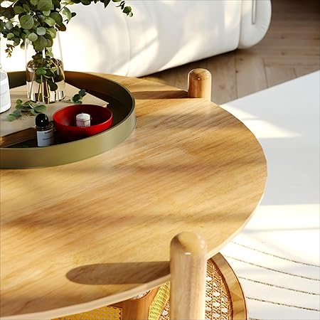 The Halo Round Rattan Coffee Table | Solid Wood