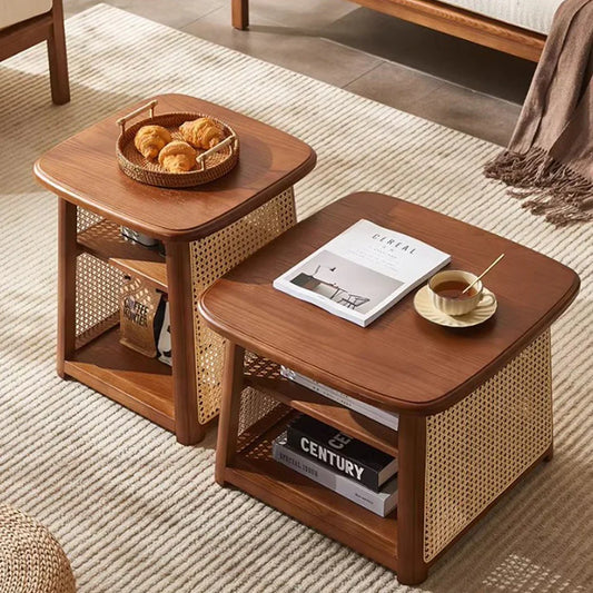 The Tiered Rattan Nesting Coffee Table | Solid Wood