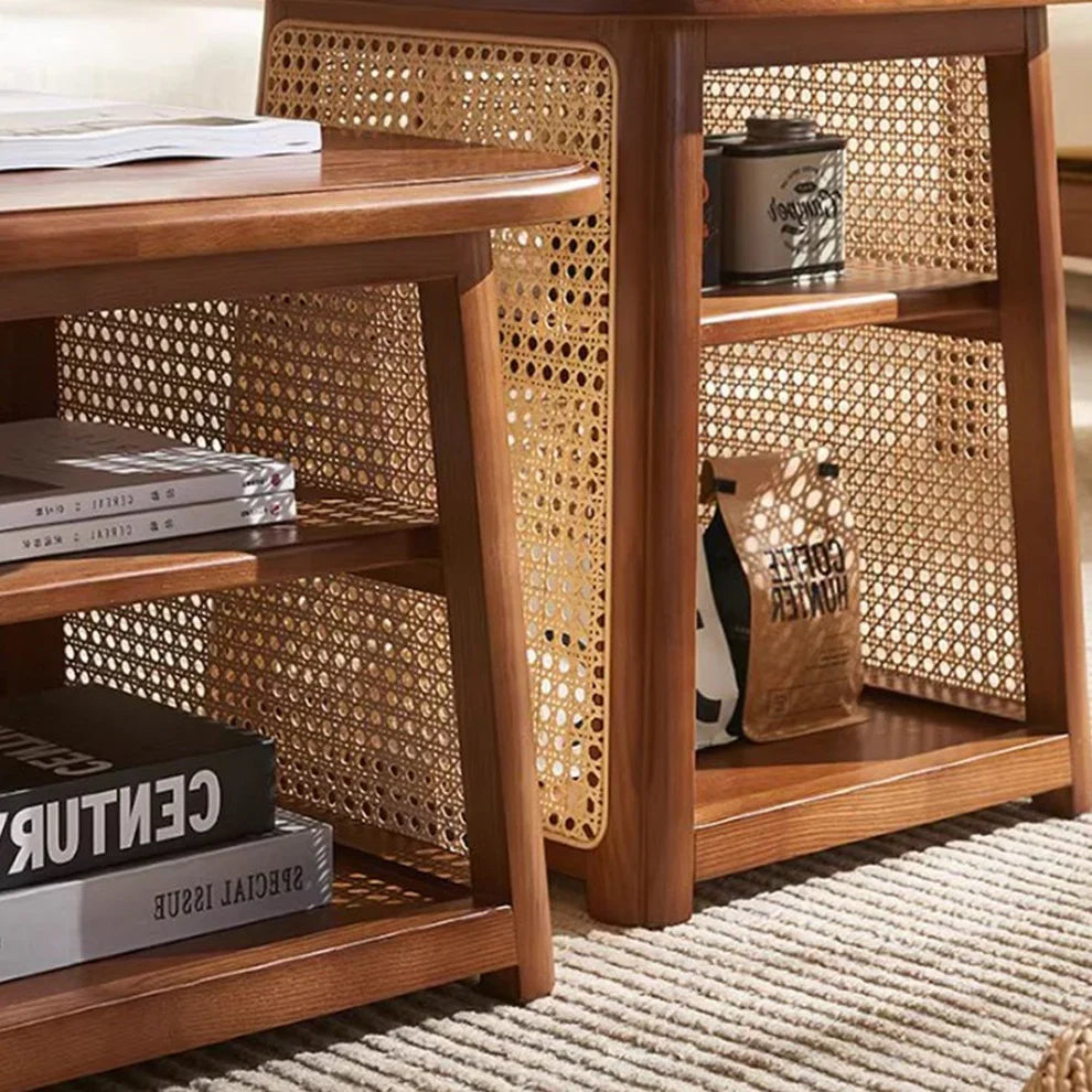 The Tiered Rattan Nesting Coffee Table | Solid Wood