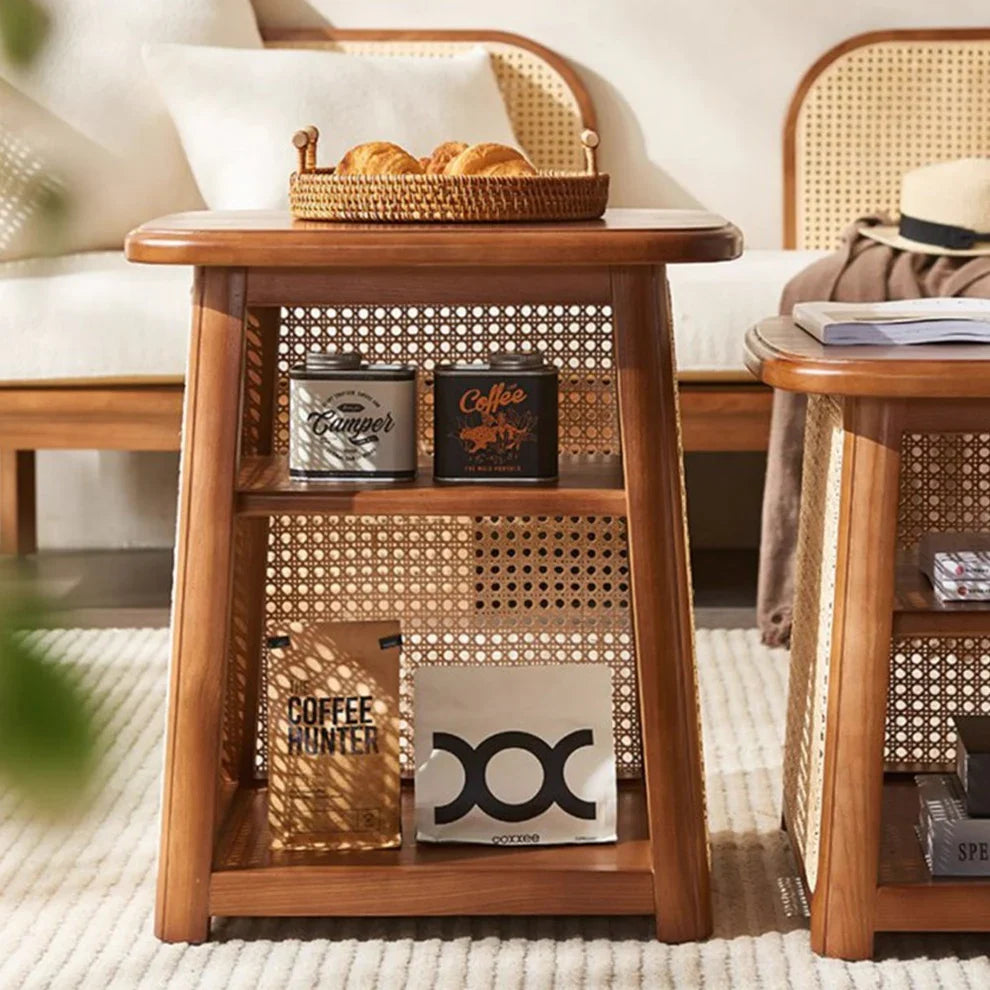 The Tiered Rattan Nesting Coffee Table | Solid Wood