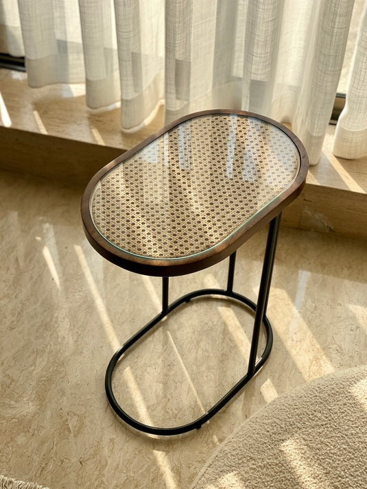 The Arc Rattan C-Table | Handwoven Natural Cane