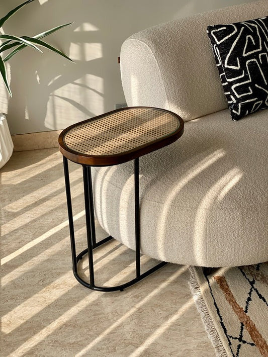 The Arc Rattan C-Table | Handwoven Natural Cane