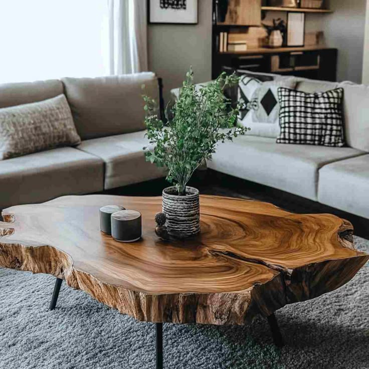 The Hearth Live Edge Coffee Table | Sheesham & Metal Frame