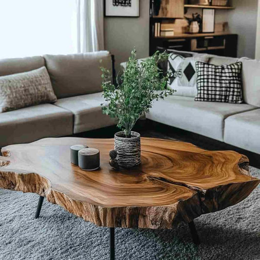 The Hearth Live Edge Coffee Table | Sheesham & Metal Frame