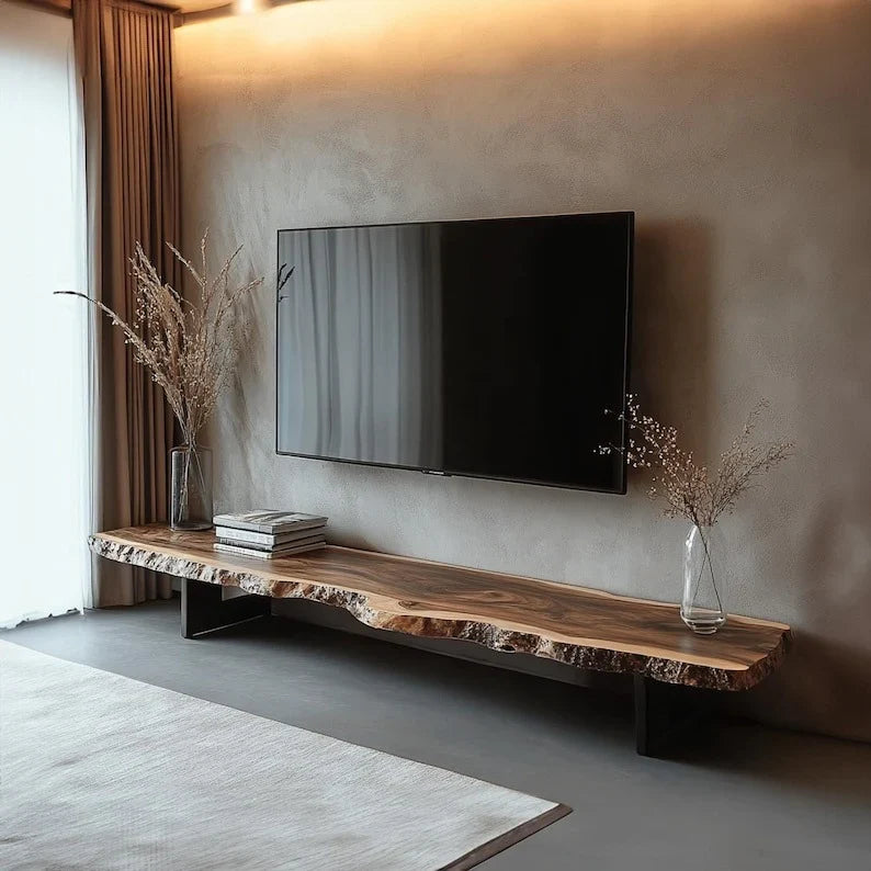 The Floating Live Edge Media Shelf | Solid Sheesham