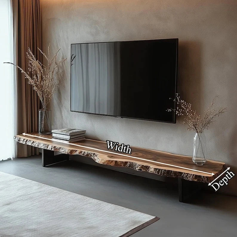 The Floating Live Edge Media Shelf | Solid Sheesham