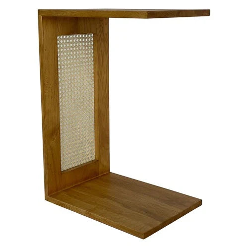 The Crest C-Shaped Side Table | Oak & Rattan