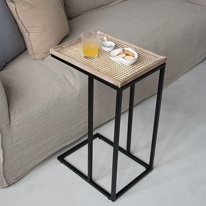 The Crescent C-Table | Rattan & Sheesham