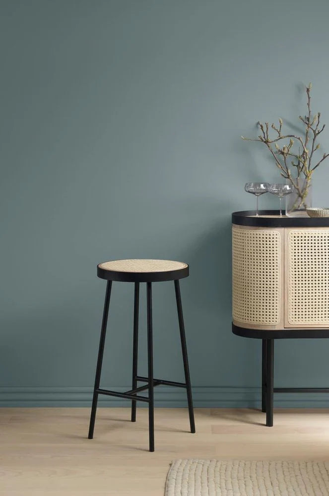 The Round Rattan Stool | Woven Seat & Black Metal Frame