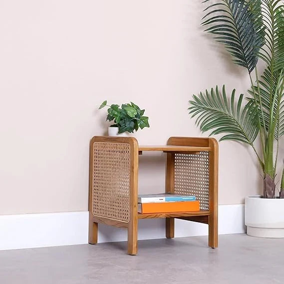 The Urban Boho Side Table | Sheesham & Rattan