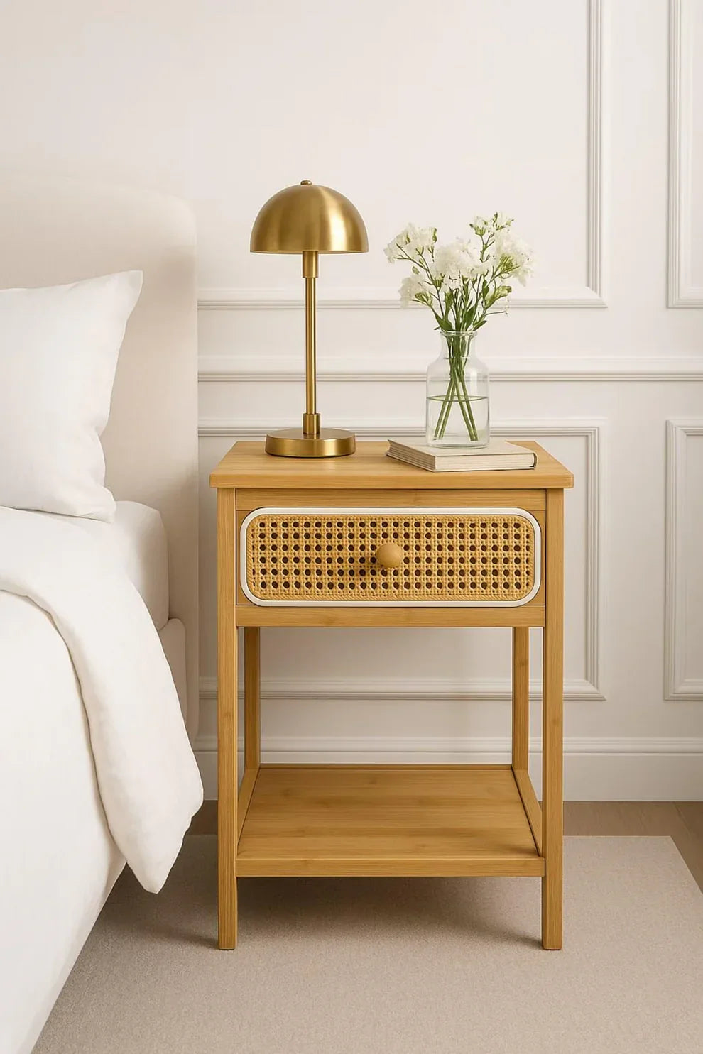 The Bamboo Rattan Nightstand | Handcrafted with Drawer