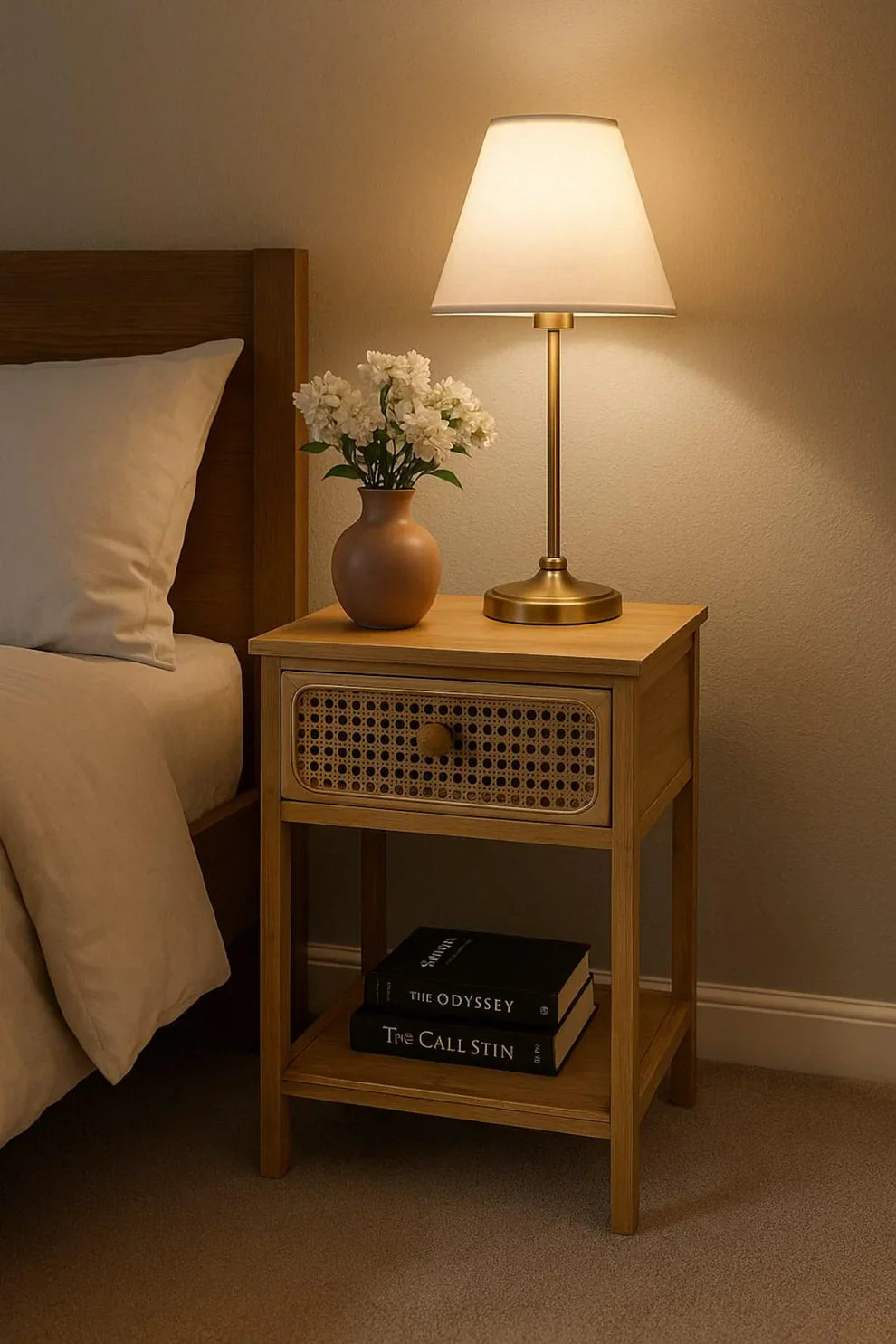 The Bamboo Rattan Nightstand | Handcrafted with Drawer