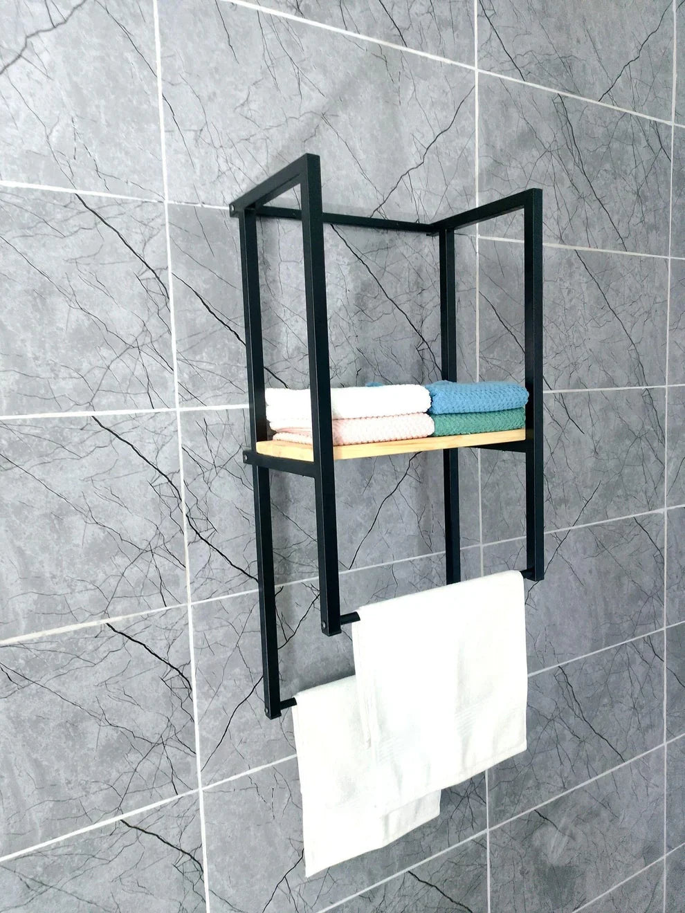 The Wooden Shelf Towel Holder | With Drying Bar