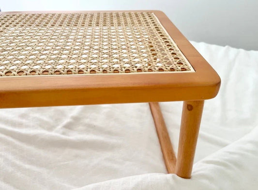 The Retro Rattan Bed Tray Table | Handcrafted Cane & Oak