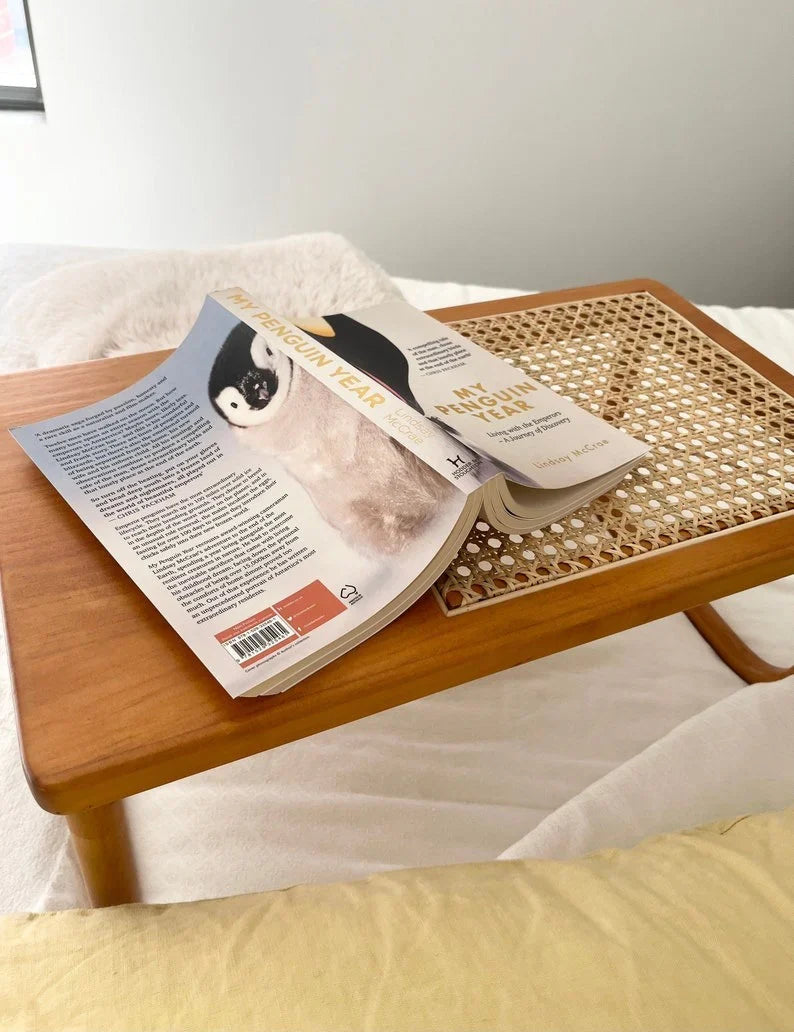 The Retro Rattan Bed Tray Table | Handcrafted Cane & Oak