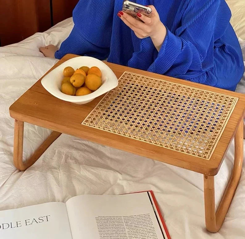 The Retro Rattan Bed Tray Table | Handcrafted Cane & Oak
