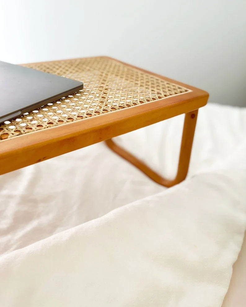 The Retro Rattan Bed Tray Table | Handcrafted Cane & Oak