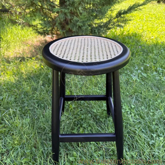 The Rattan-Seat Bar Stool | Handmade in Natural Wood & Black